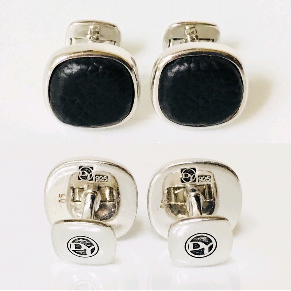 David Yurman Black Leather Cushion Cufflinks - Picture 3 of 6